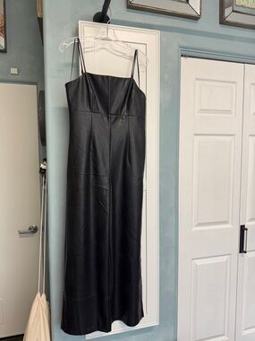 Banana Republic Black Faux Leather Slip Jumpsuit with Thin adjustable Straps
